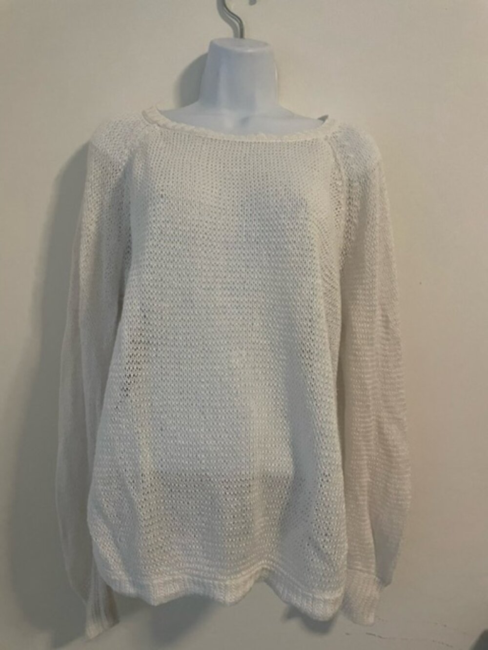 POLO RALPH LAUREN 100% Linen Knit Mesh Sweater, Size Large, white EUC